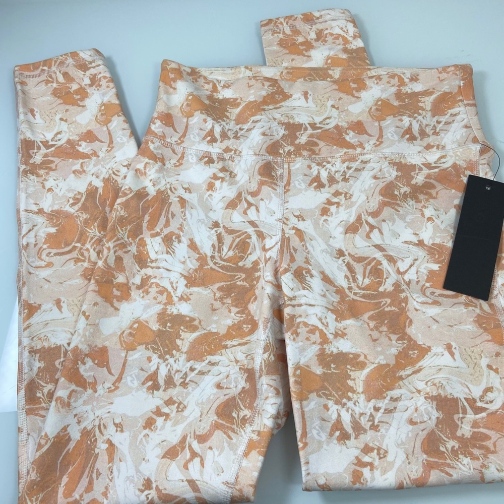 Mono B Size M High Waisted Athletic Leggings Watercolor Swirl Orange Peach White